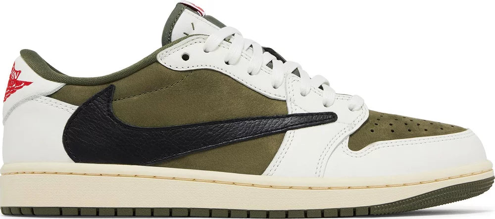 Nike Mens Travis Scott x Air Jordan 1 Retro Low OG SP Sneakers - 'Reverse Olive / Medium Olive'