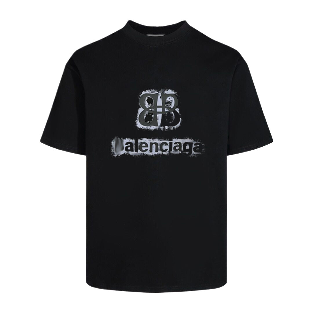 Balenciaga Navy Flock BB T-Shirt in Black & White