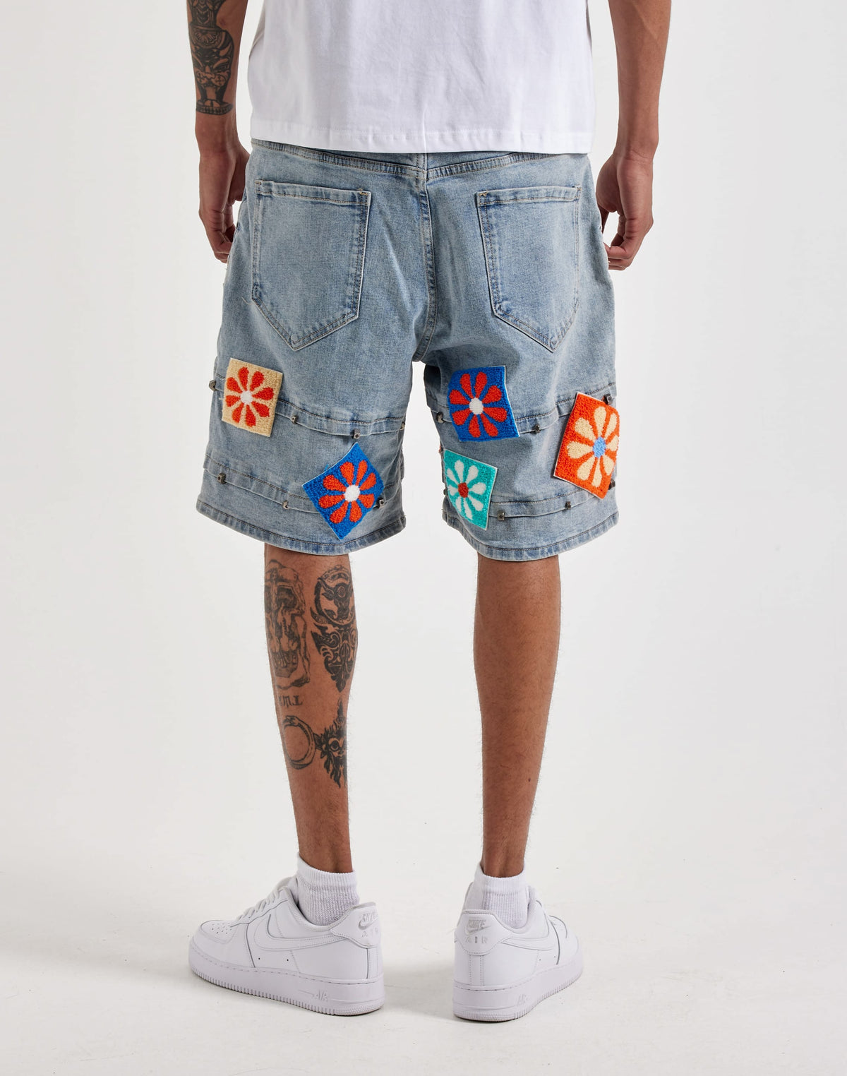Guapi Crochet Flowers Denim Shorts