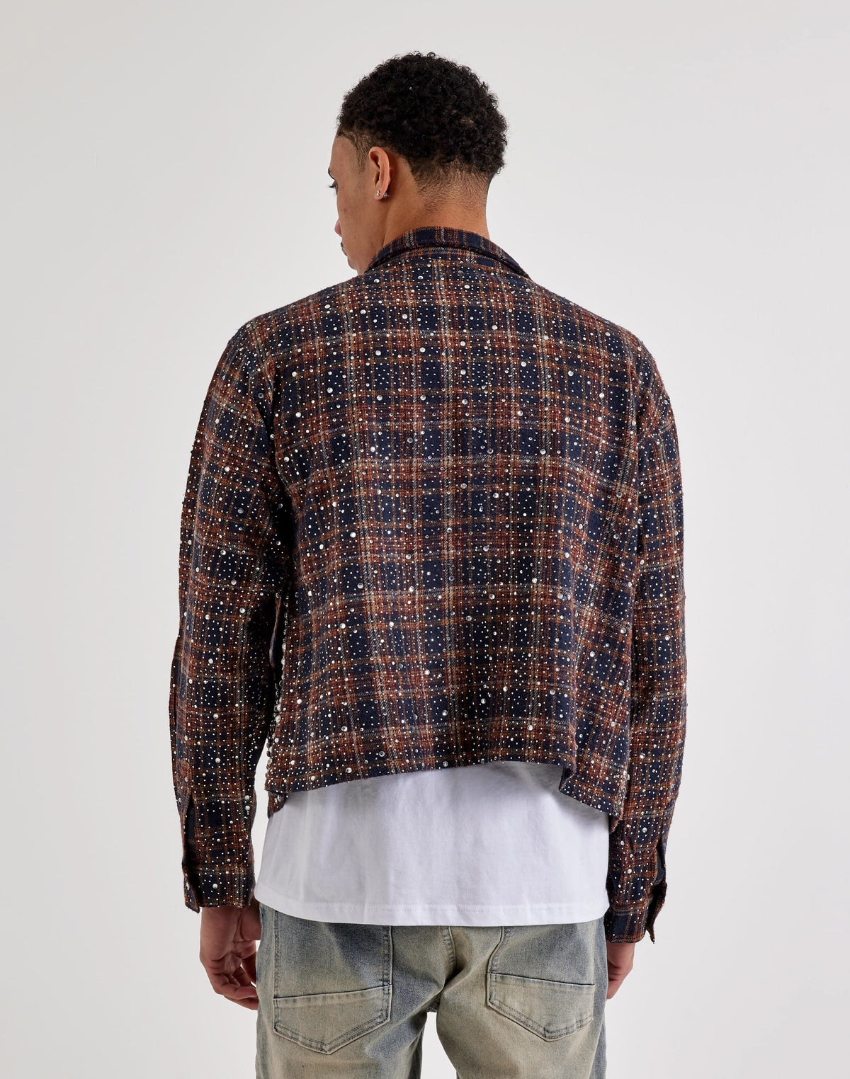 KINDRED CLOTHING Studded Plaid Cropped Shirt Jacket