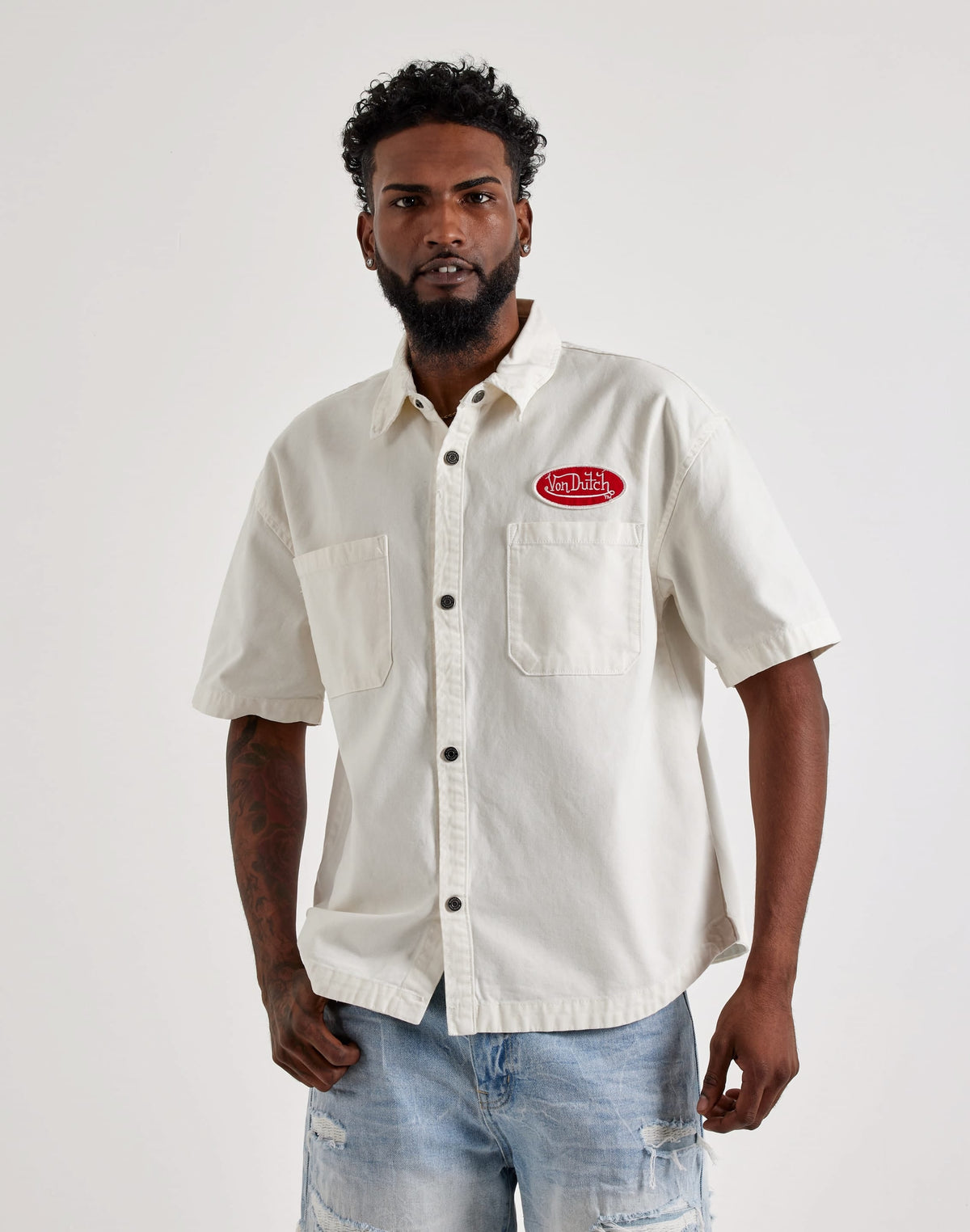 Von Dutch Canvas Flying Eyeball Short-Sleeve Button Shirt