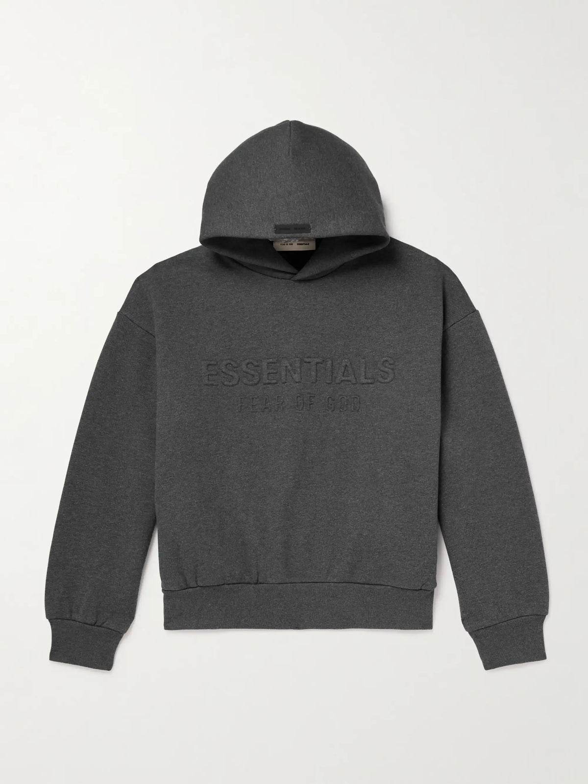 FEAR OF GOD ESSENTIALS Logo-Embossed Cotton-Blend Jersey Hoodie - Dark Gray