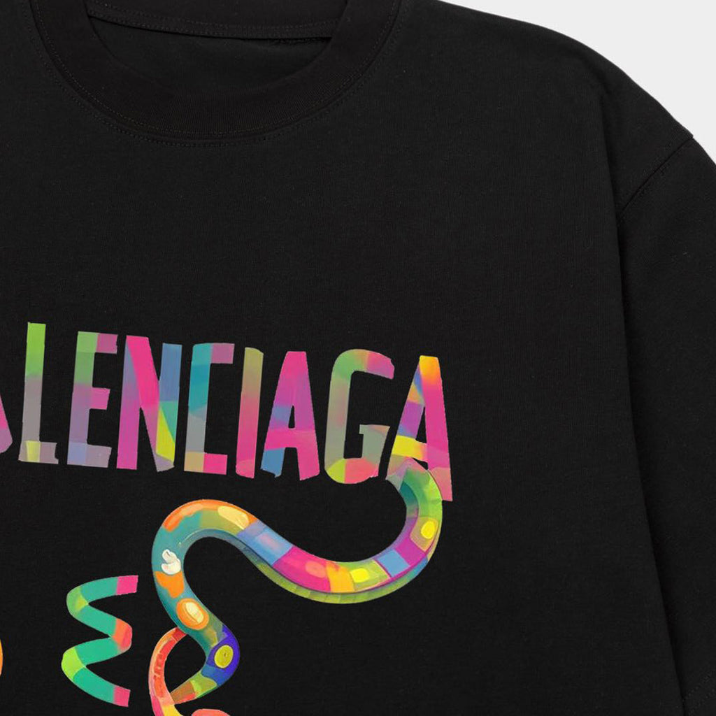 Balenciaga Rainbow Lettering Snake Graphic T-Shirt in 5 Colors