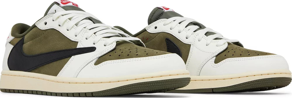 Nike Mens Travis Scott x Air Jordan 1 Retro Low OG SP Sneakers - 'Reverse Olive / Medium Olive'