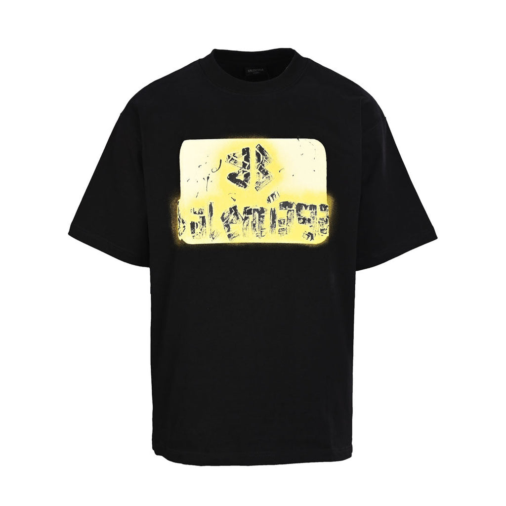 Balenciaga Yellow Spray BB T-Shirt in Black & White
