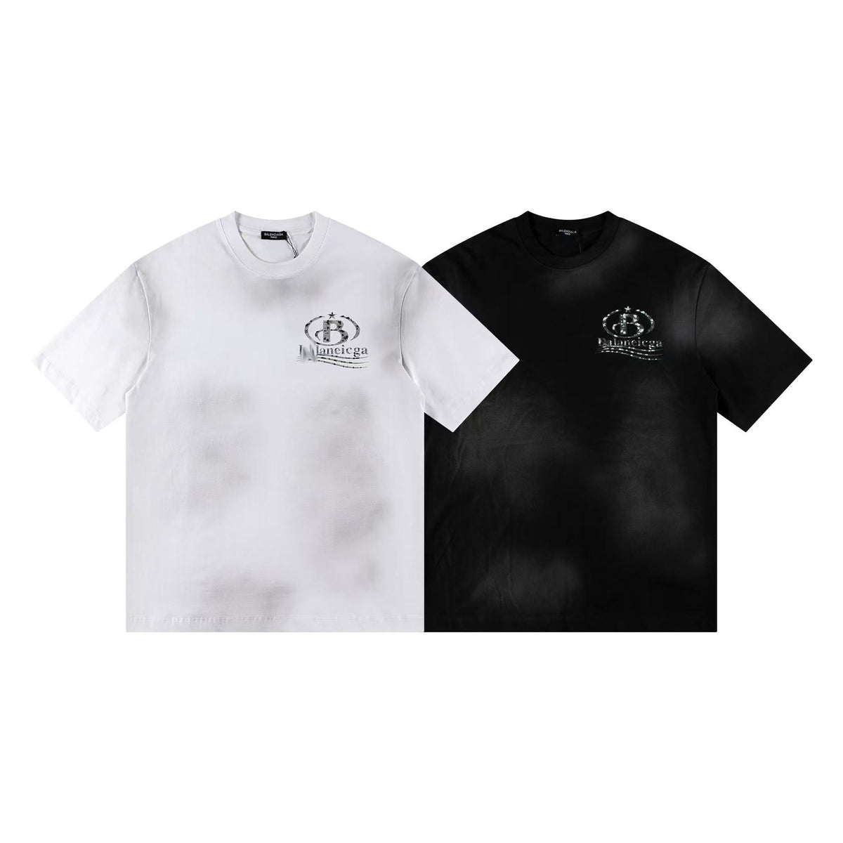 Balenciaga Metallic B Crest Washed T-Shirt in Black & White