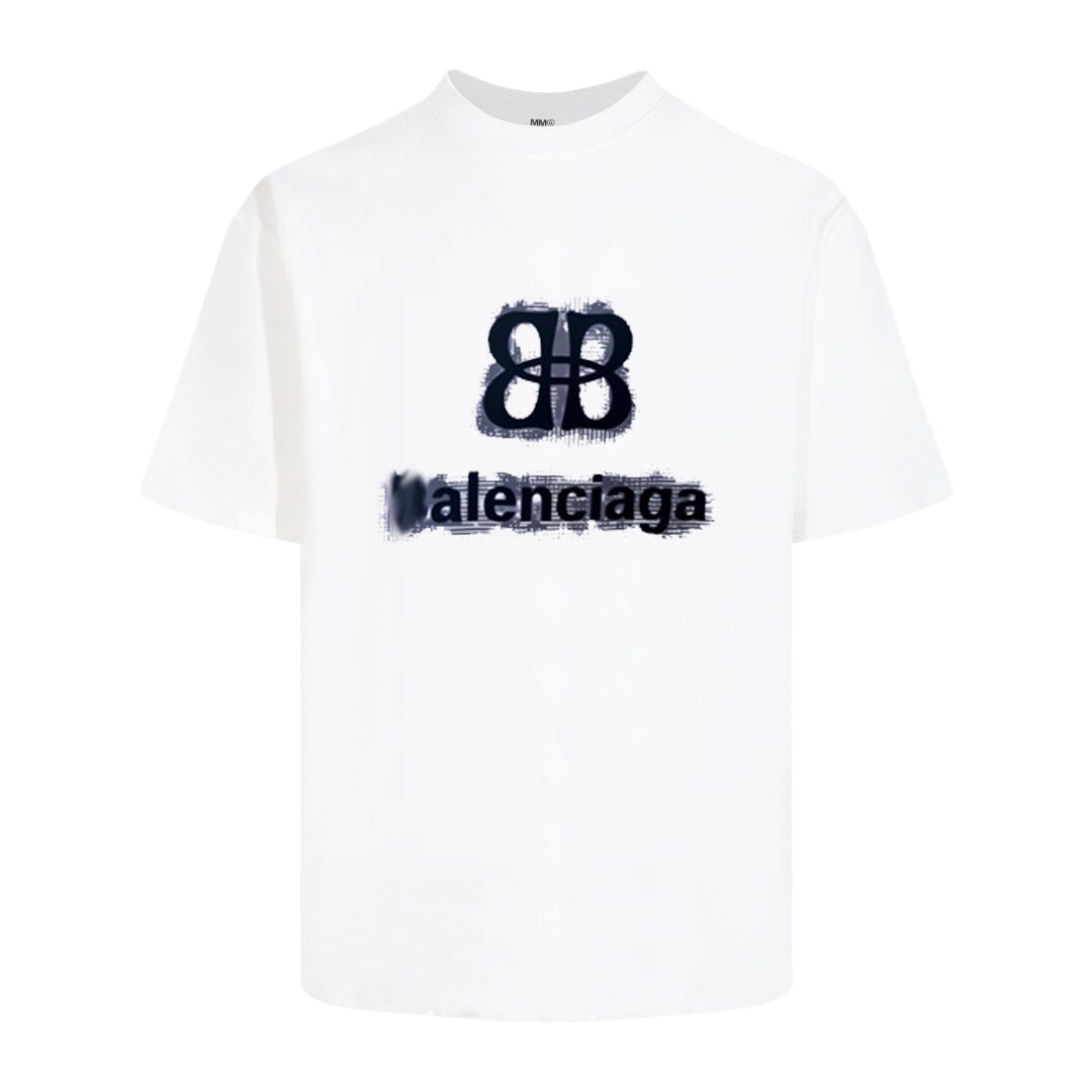 Balenciaga Navy Flock BB T-Shirt in Black & White