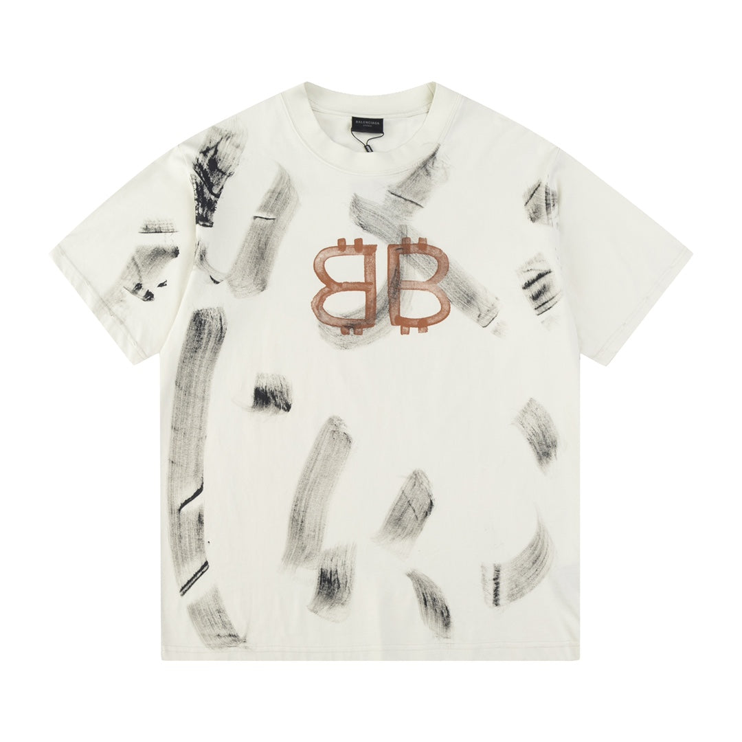 Balenciaga All-Over Brushstroke BB T-Shirt in Black