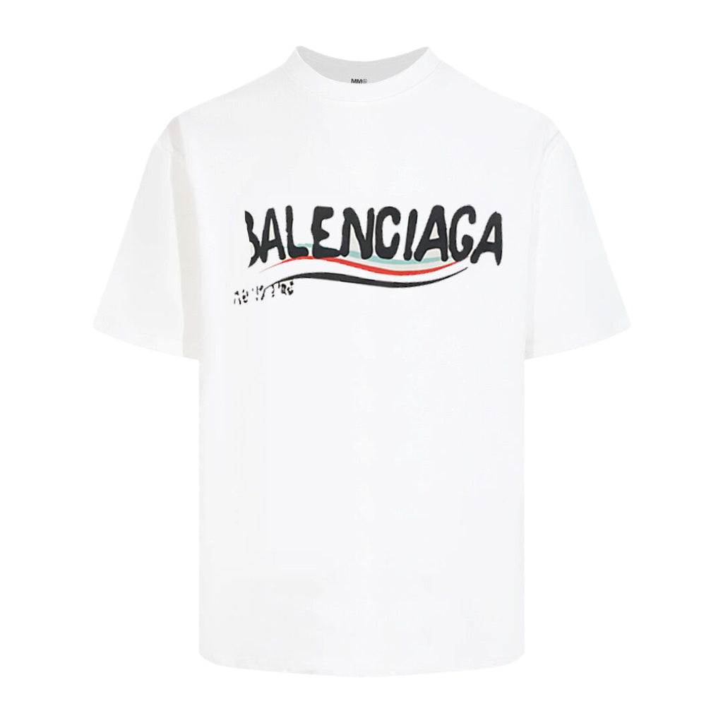Balenciaga Wavy Stripe Logo T-Shirt in Black & White