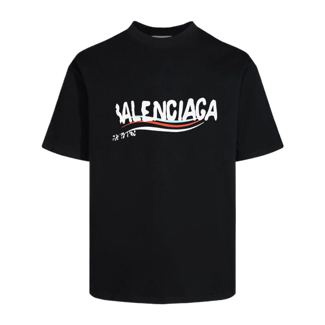Balenciaga Wavy Stripe Logo T-Shirt in Black & White