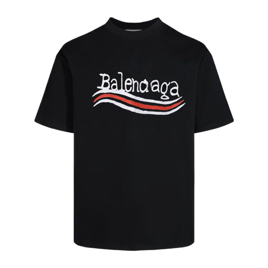 Balenciaga Handwritten Wave Logo T-Shirt in Black & White