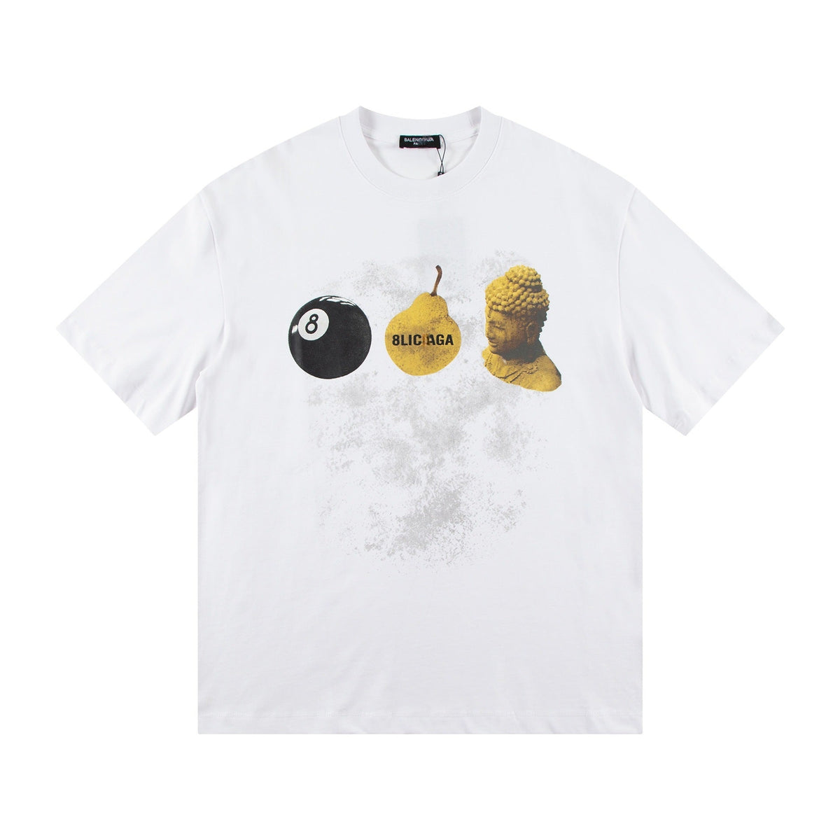 Balenciaga 8-Ball & Pear Collage T-Shirt in Black & White