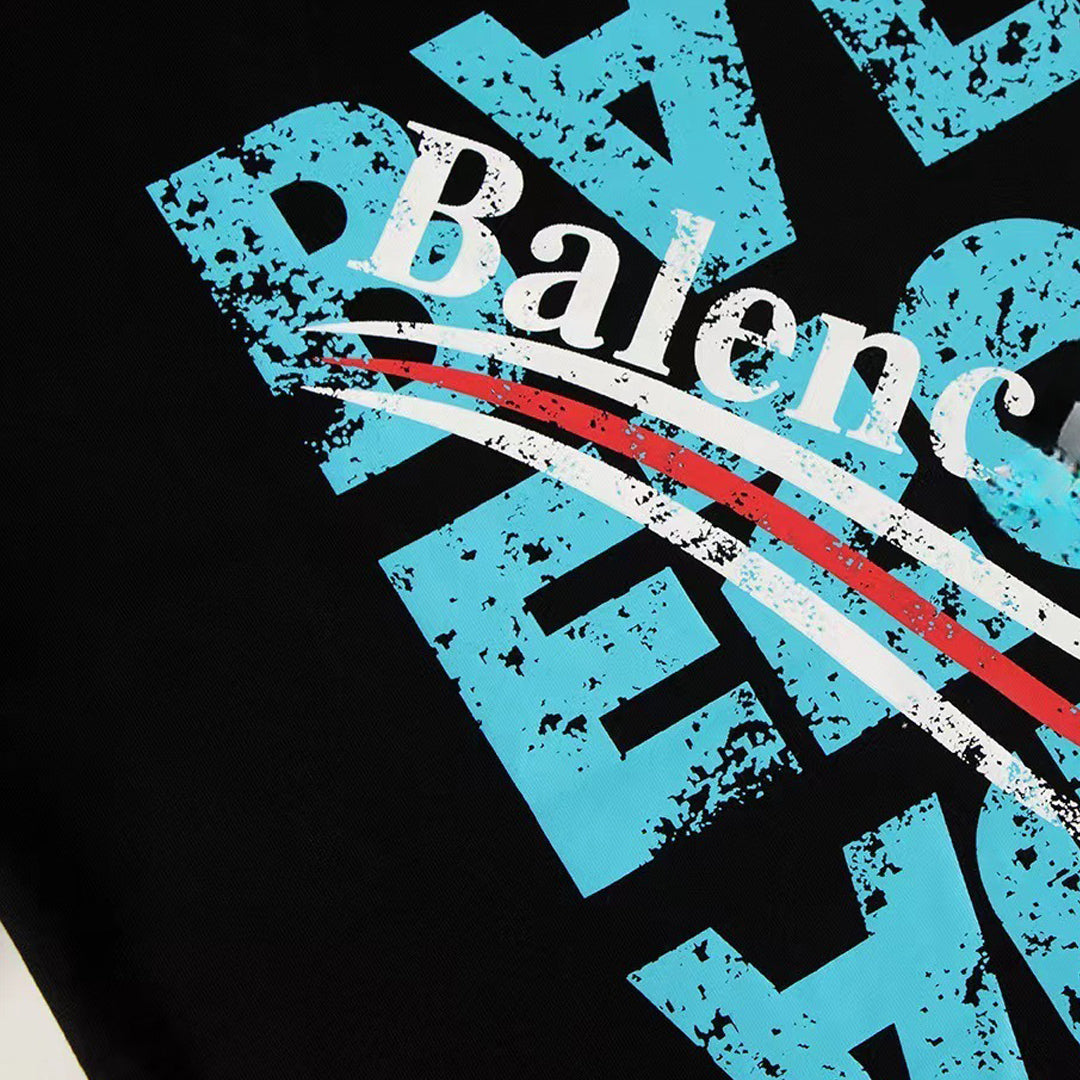 Balenciaga Stacked Distressed Logo T-Shirt in Black & White