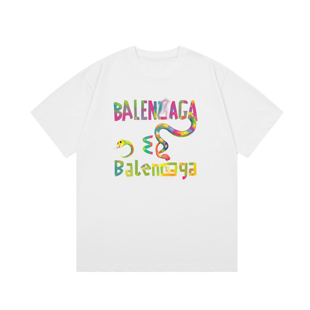 Balenciaga Rainbow Lettering Snake Graphic T-Shirt in 5 Colors