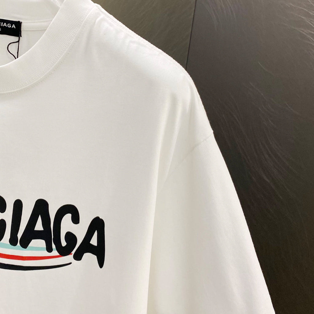 Balenciaga Wavy Stripe Logo T-Shirt in Black & White