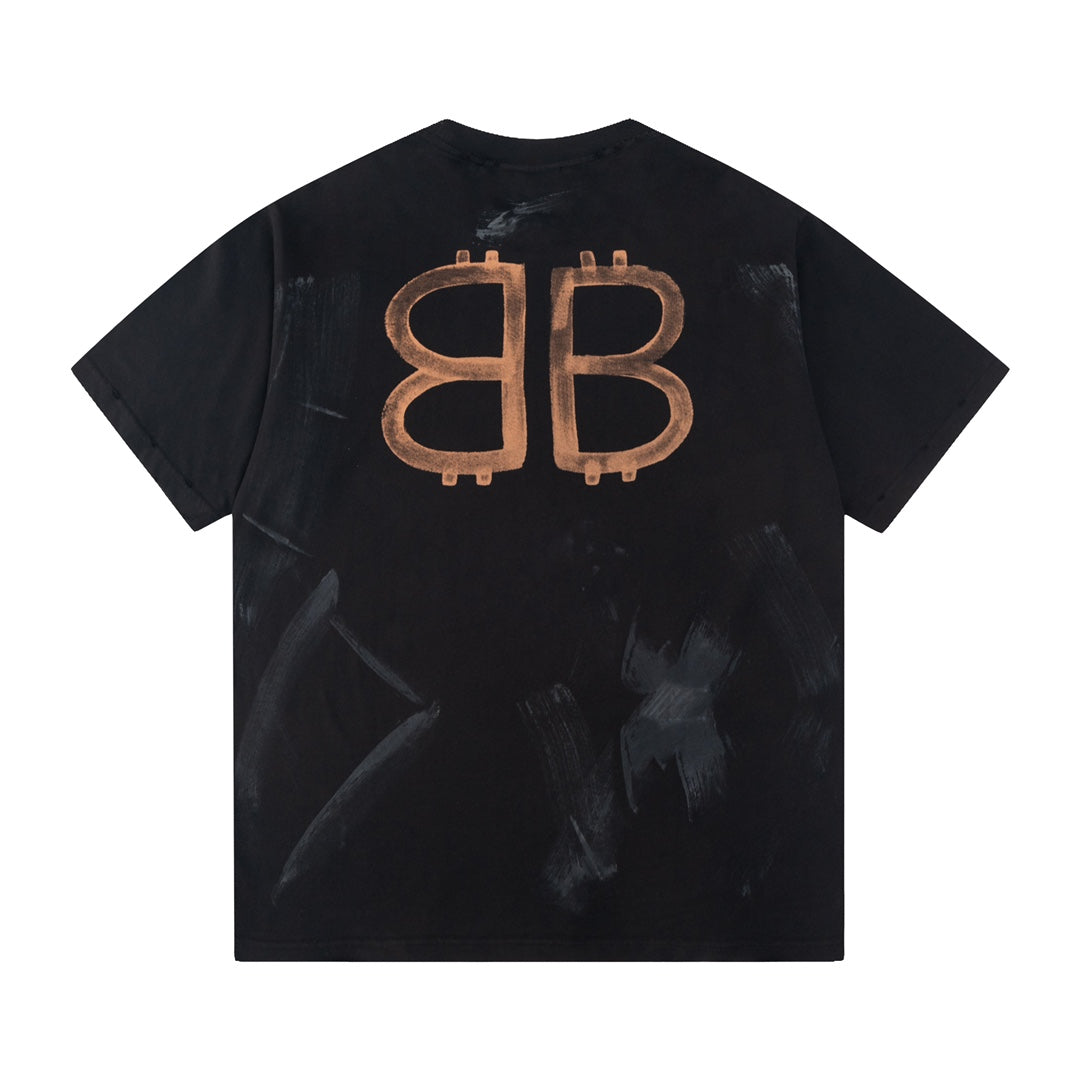 Balenciaga All-Over Brushstroke BB T-Shirt in Black