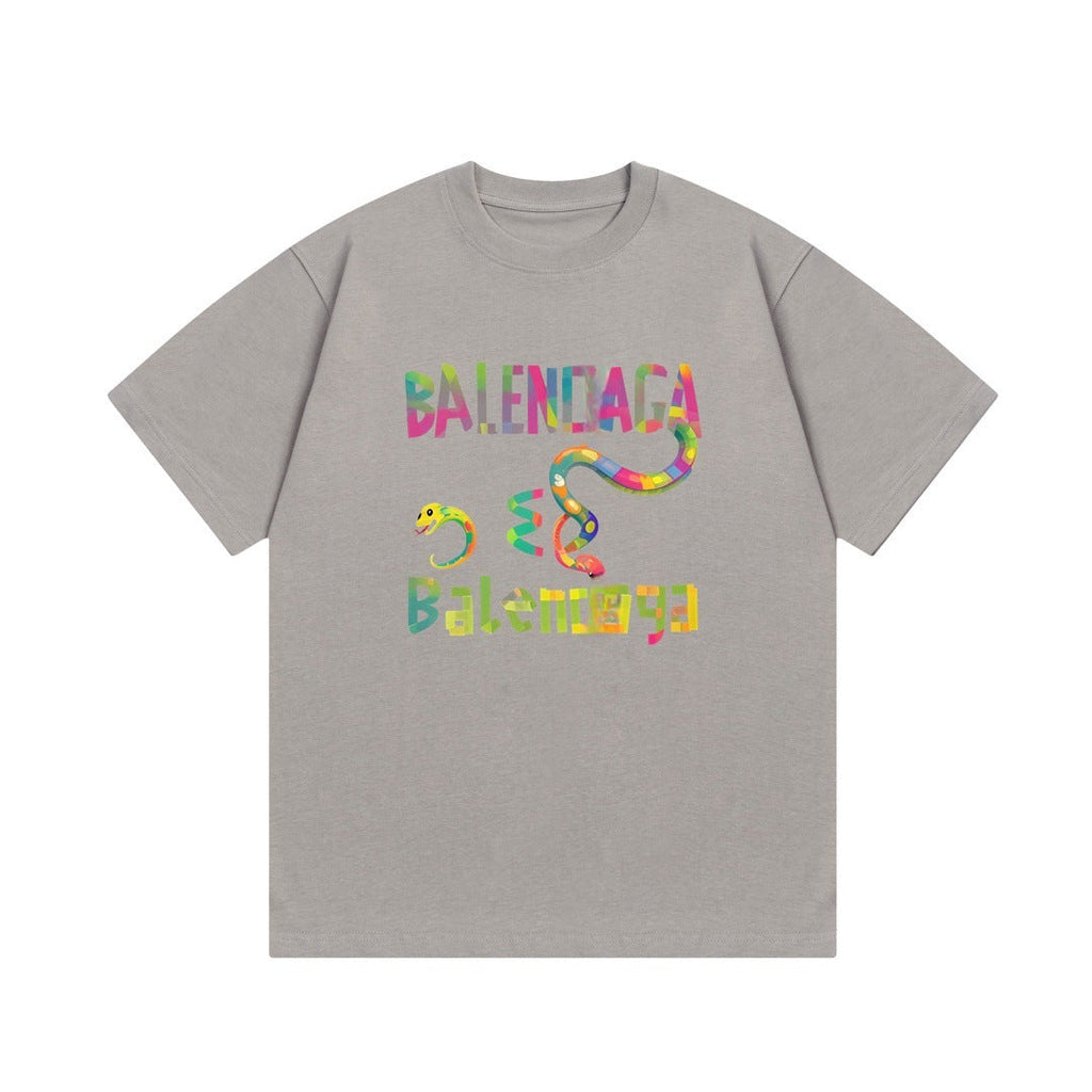Balenciaga Rainbow Lettering Snake Graphic T-Shirt in 5 Colors