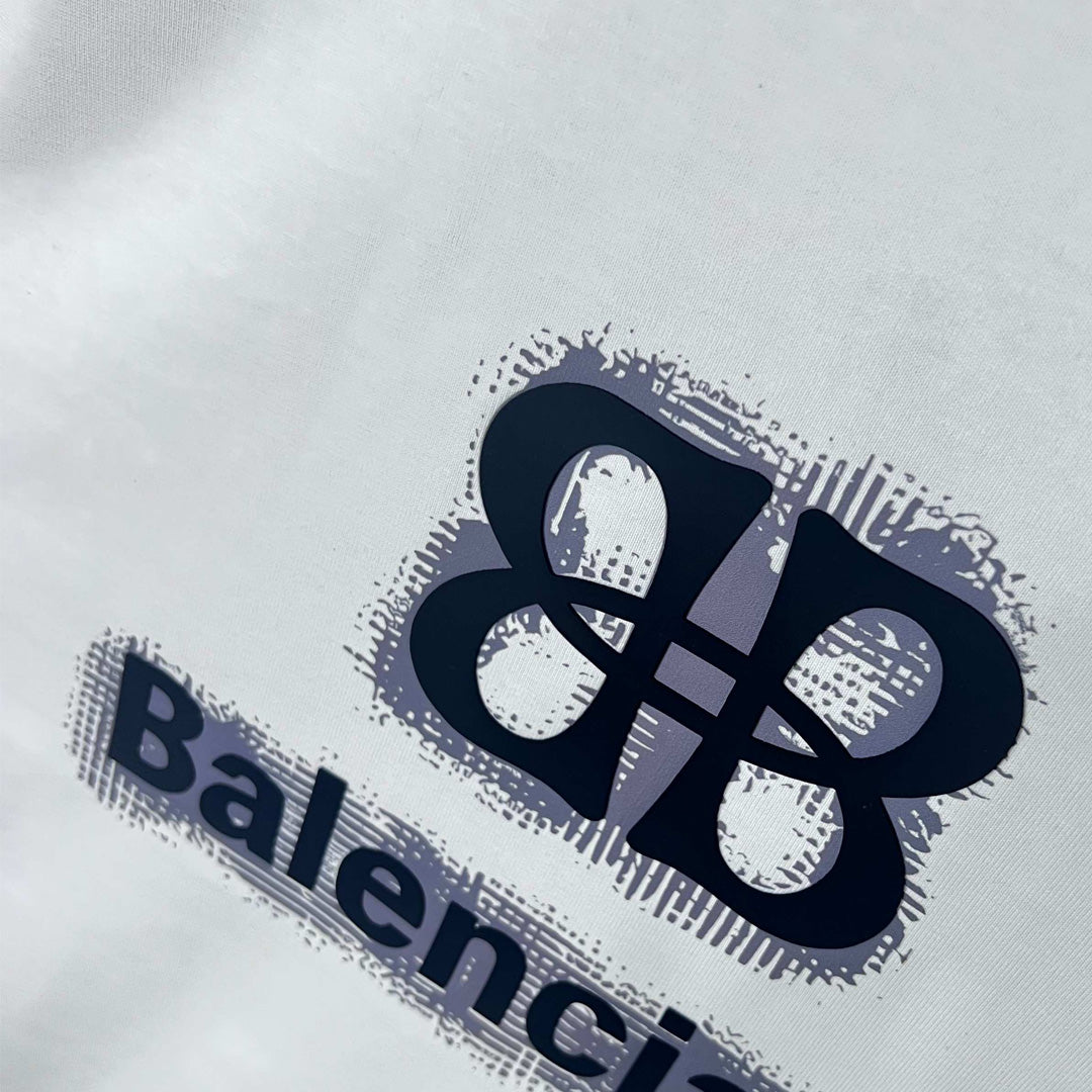 Balenciaga Navy Flock BB T-Shirt in Black & White