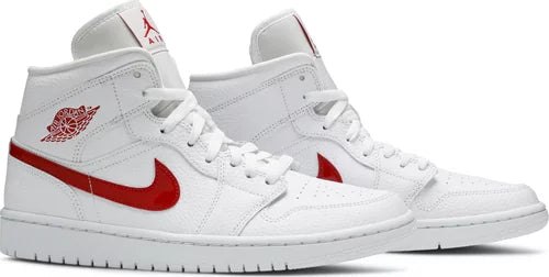Nike Womens Air Jordan 1 Mid Sneakers - 'White University Red'