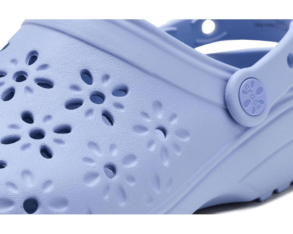 Unisex Crocs Classic Clogs with Floral Cut Out Design Blue Haze