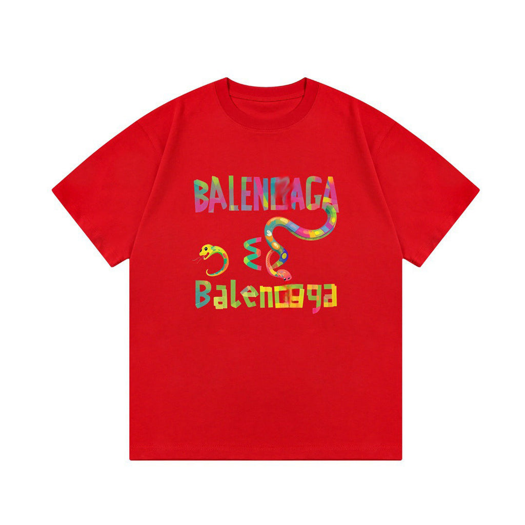 Balenciaga Rainbow Lettering Snake Graphic T-Shirt in 5 Colors