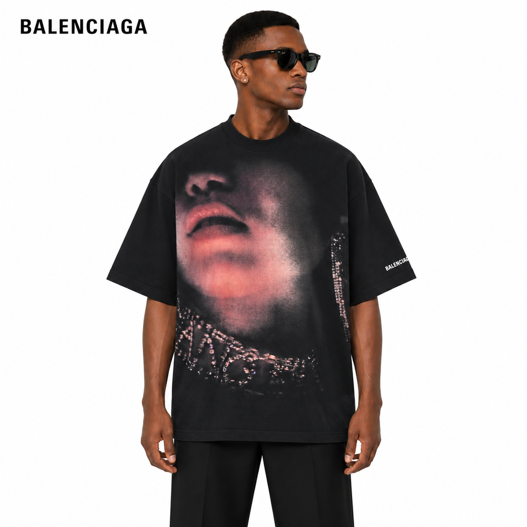 Balenciaga Blurred Portrait Photo T-Shirt in Black