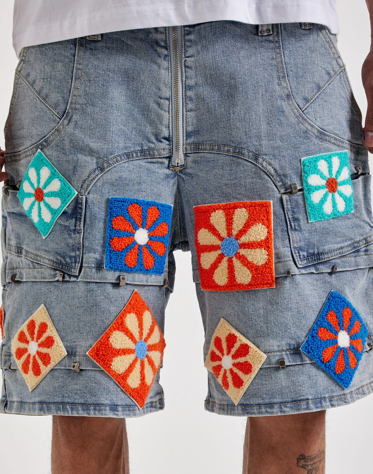 Guapi Crochet Flowers Denim Shorts