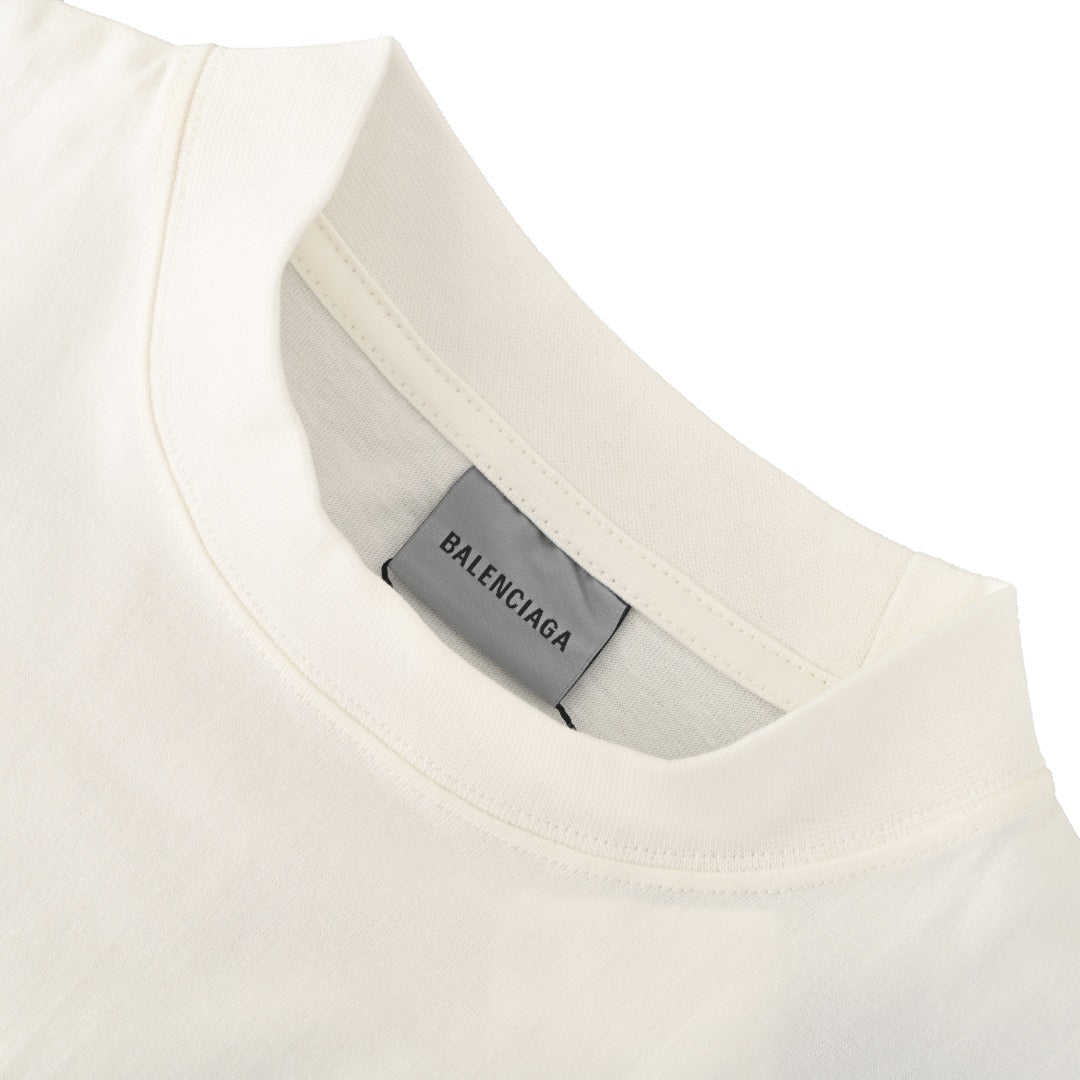 Balenciaga Watercolor Garden Print Mock Neck T-Shirt in White