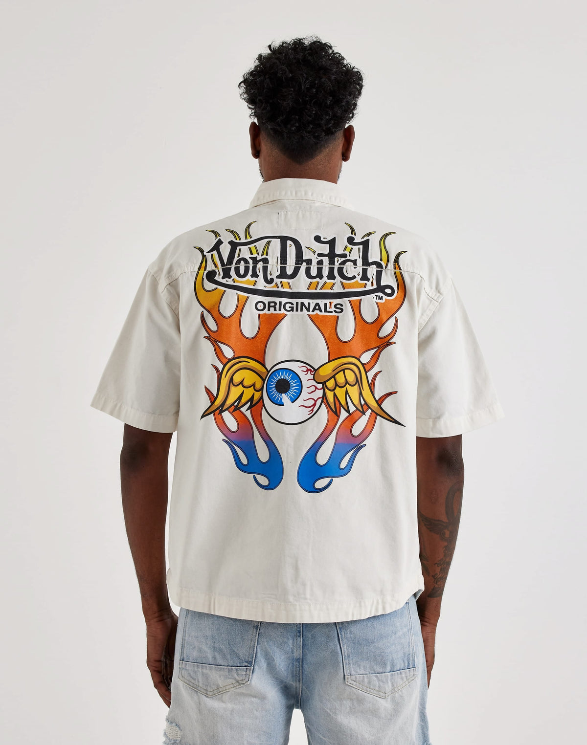Von Dutch Canvas Flying Eyeball Short-Sleeve Button Shirt