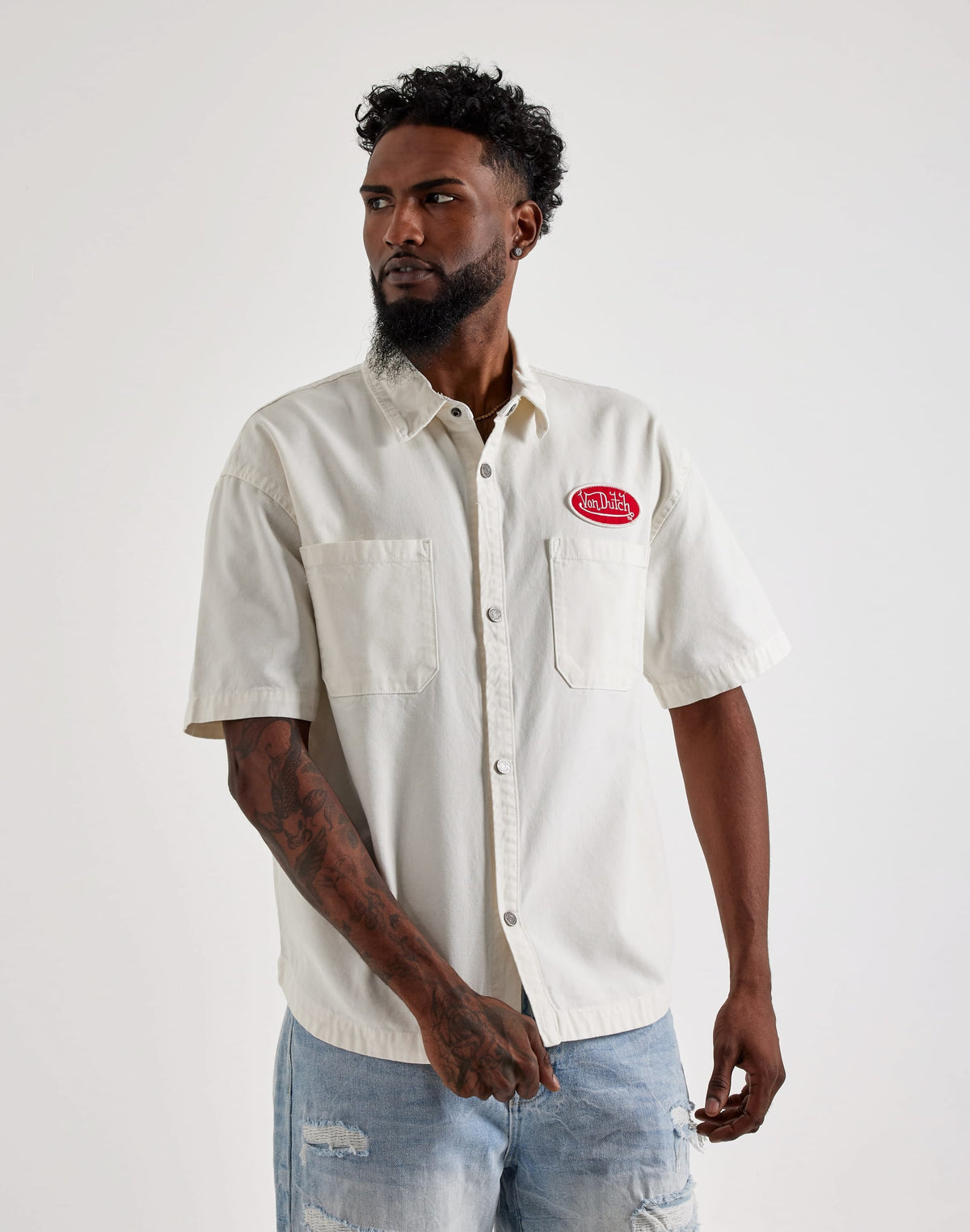 Von Dutch Canvas Flying Eyeball Short-Sleeve Button Shirt